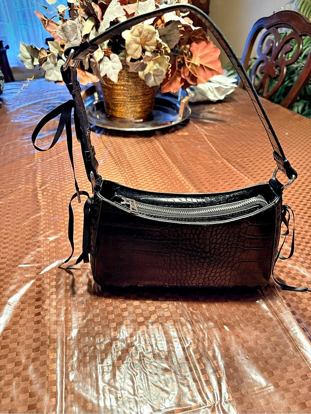 Urban Outfitters Kimchi Blue Kez Laced Bag Black Croc-Embossed NWT